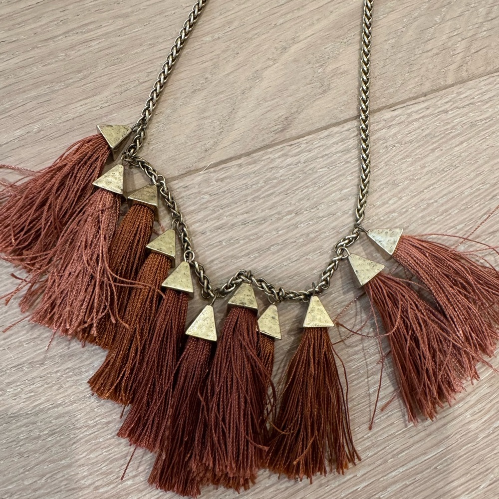 Lucky Brand Tassel Necklace with Brown Tassels and Gold detail